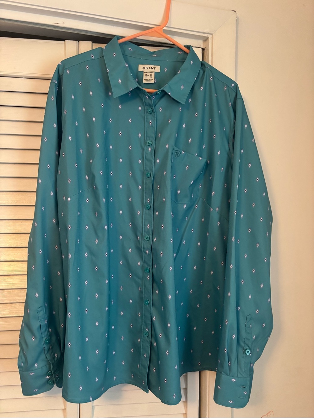 Ariat Teal Diamond-Print Long-Sleeve Button-Up Shirt